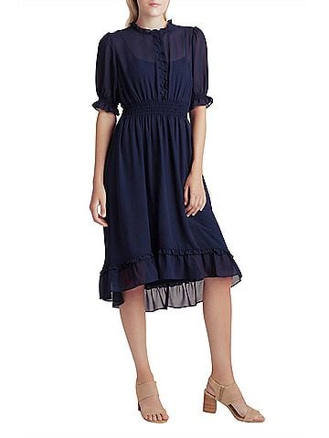 Kensie Crepe Chiffon High Low Dress in Navy (view 2)