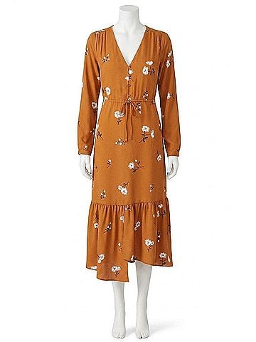 Kensie Floral Long Sleeve V-Neck Dress in Mid-Century Floral (view 1)