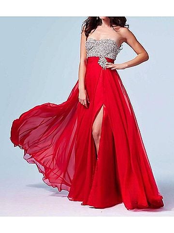 Mac Duggal Strapless Sweetheart Prom Dress in Red (view 2)