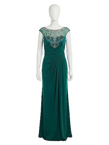 Mac Duggal Illusion Neck Beaded Gown - Plus in Deep Emerald (view 1)