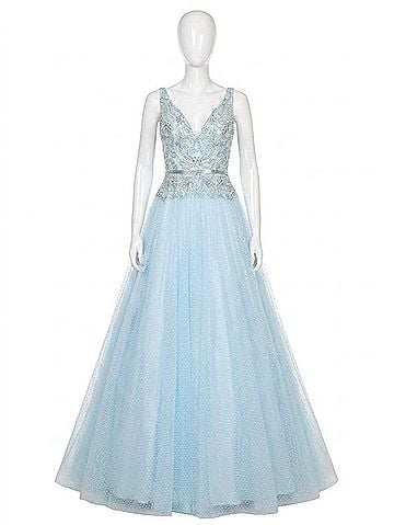 Mac Duggal Fit And Flare Ball Gown With Lace And Bead Applique in Aqua (view 1)