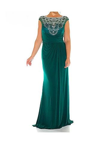 Mac Duggal Illusion Neck Beaded Gown - Plus in Deep Emerald (view 2)