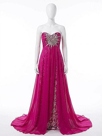 Mac Duggal Ruched Sweetheart Prom Dress With Beaded Sunburst Applique in Magenta (view 1)