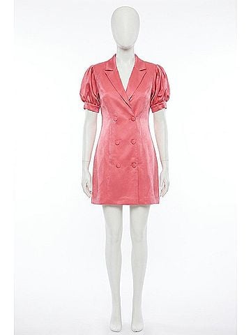 Adelyn Rae Double-Breasted Satin Blazer Mini Dress in Pink Rose (view 1)