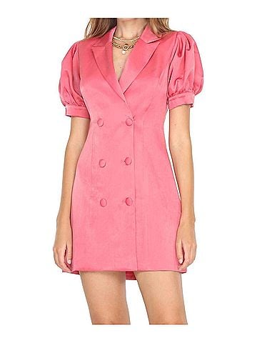Adelyn Rae Double-Breasted Satin Blazer Mini Dress in Pink Rose (view 2)