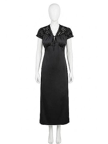 Adelyn Rae Lace-Trimmed Satin Midi Dress in Black (view 1)