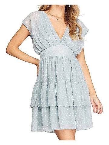 She + Sky Swiss Dot Tiered Dress in Light Blue (view 2)