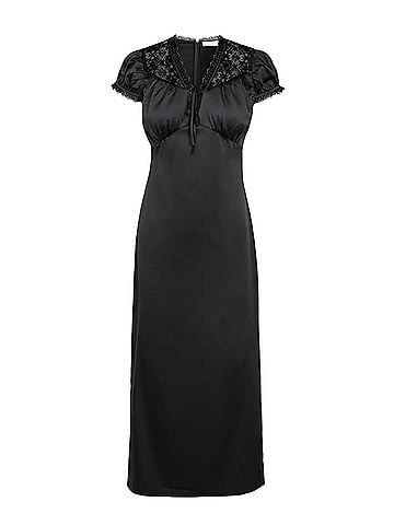 Adelyn Rae Lace-Trimmed Satin Midi Dress in Black (view 2)