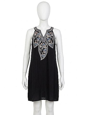 THML Kehlani Embroidered Halter Mini Dress in Black (view 1)