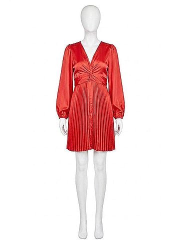 Joy Joy Front Twisted Pleated Dress in Red (view 1)