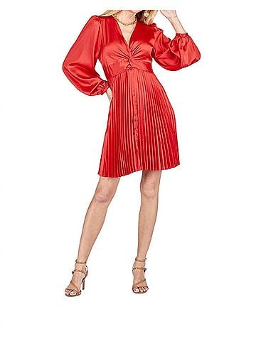Joy Joy Front Twisted Pleated Dress in Red (view 2)