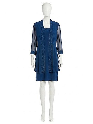 R&M Richards Shimmery Three Fourth Sleeve Jacket Dress in Peacock (view 1)