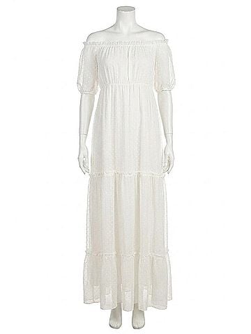Maison Tara Short Sleeve Tiered Maxi Dress in White (view 1)