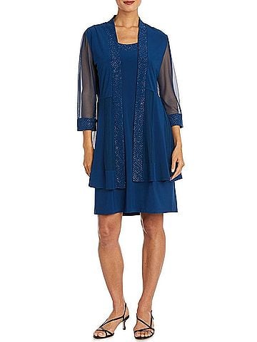 R&M Richards Shimmery Three Fourth Sleeve Jacket Dress in Peacock (view 2)