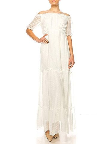 Maison Tara Short Sleeve Tiered Maxi Dress in White (view 2)