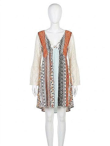 Kori America Mixed Print Lace Dress in Orange (view 1)