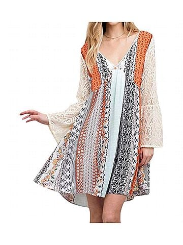 Kori America Mixed Print Lace Dress in Orange (view 2)