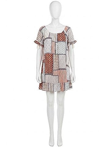 Kori America Folklore Tassel Mini Swing Dress in Apricot (view 1)