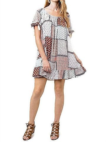 Kori America Folklore Tassel Mini Swing Dress in Apricot (view 2)
