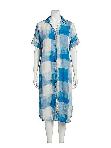 Jen's Pirate Booty Ocean Front Buttondown Midi Dress Petite in Blue Polite (view 1)