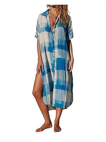 Jen's Pirate Booty Ocean Front Buttondown Midi Dress Petite in Blue Polite (view 2)