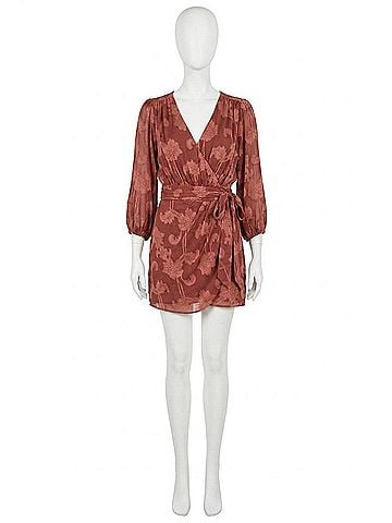 Gilli Rose Balloon Sleeve Wrap Mini Dress in Red (view 1)