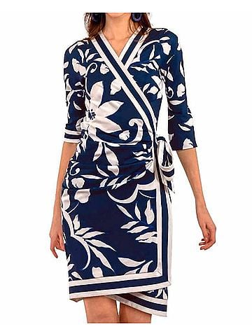 Gretchen Scott Designs Wrap Me Up Dress - Full Bloom in Navy Blue (view 2)