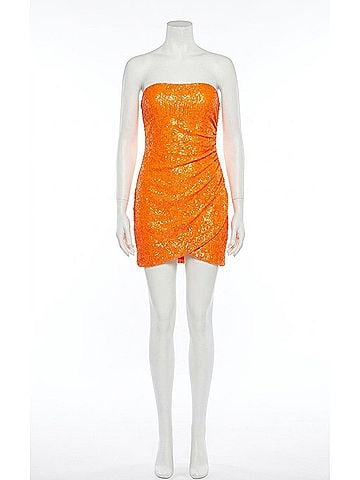 La Femme La Femme Short Strapless Seqin Dress in Orange (view 1)