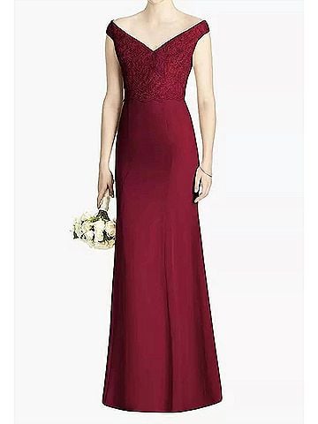 Dessy Collection Fit And Flare Wedding Dress in Burgundy (view 2)