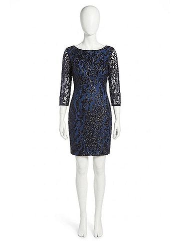 Aidan Mattox 3/4 Sleeve Sequined Dress in Black Blue (view 1)