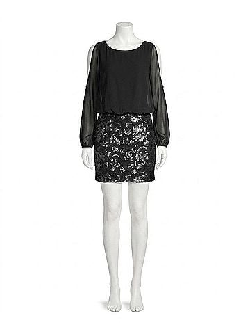 Aidan Mattox 3/4 Cutout Sleeve Embellished Dress in Black (view 1)