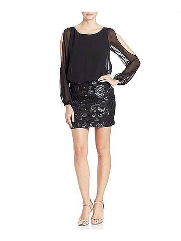 Aidan Mattox 3/4 Cutout Sleeve Embellished Dress in Black (view 2)