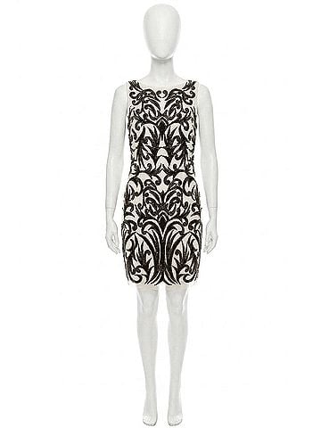 Aidan Mattox Beaded Arrow Filigree Applique Dress in Ivory Black (view 1)