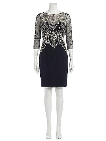 Aidan Mattox 3/4 Sleeve Beaded Embroidered Dress in Twilight (view 1)