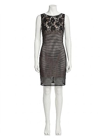 Aidan Mattox Sleeveless Illusion Neck Lace Dress in Black Blush (view 1)