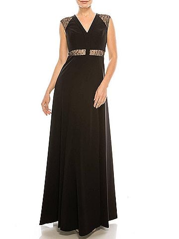 Aidan Mattox Sleeveless Lace-Detail Evening Dress in Black (view 2)