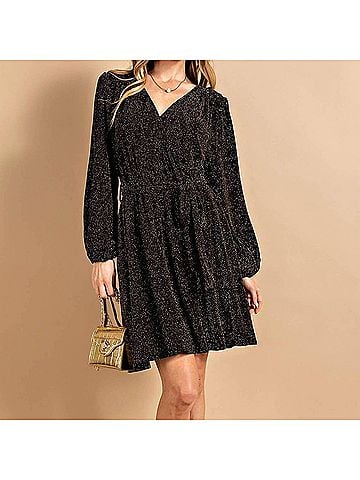 Kori America Metallic Party Dress in Black (view 2)