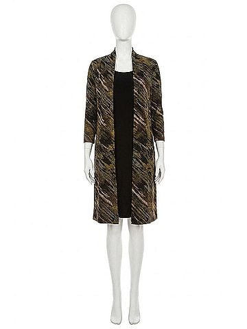 Connected Apparel Open-Front Faux Jacket Dress in Moss (view 1)