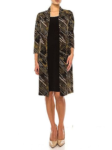 Connected Apparel Open-Front Faux Jacket Dress in Moss (view 2)