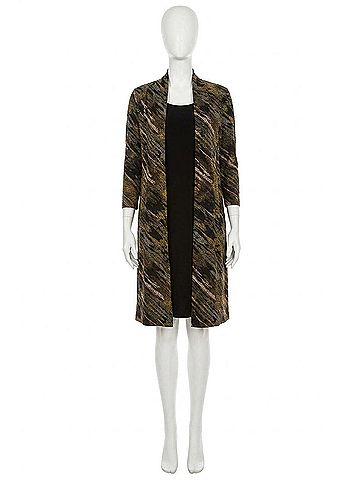 Connected Apparel Open-Front Faux Jacket Dress in Moss (view 1)