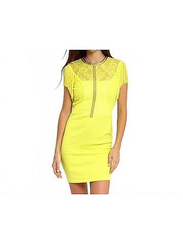 The Clothing Company Mini Embellished Fringe Lined Dress in Glam Yellow (view 2)