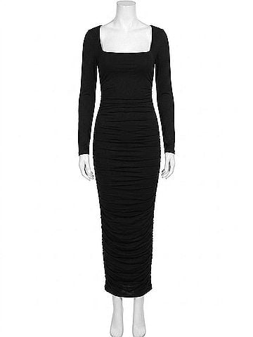 Good American Ruched Square-Neck Maxi Dress in Black (view 1)