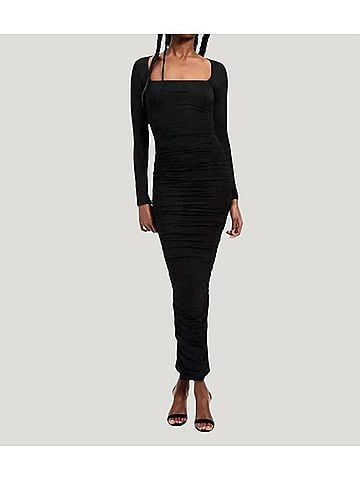 Good American Ruched Square-Neck Maxi Dress in Black (view 2)