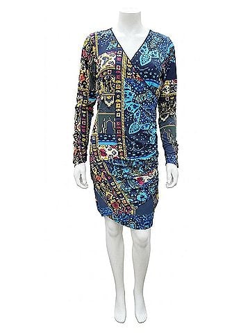Hale Bob Long Sleeve Wrap Dress in Teal (view 1)