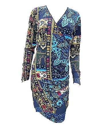 Hale Bob Long Sleeve Wrap Dress in Teal (view 2)