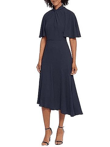 Maggy London Twisted Mock Neck Asymmetrical Dress in Navy Blue (view 2)