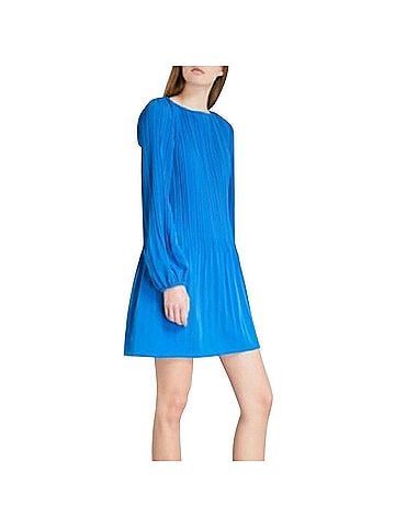 Maje Women's A-line Medium Blue Polyester Long Sleeve Pleated Dress (2) (view 1)