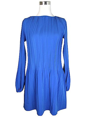 Maje Women's A-line Medium Blue Polyester Long Sleeve Pleated Dress (2) (view 2)