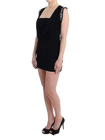 RoccoBarocco Black Embellished Jersey Mini Sheath Short Women's Dress (view 2)