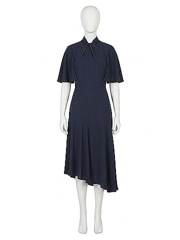 Maggy London Twisted Mock Neck Asymmetrical Dress in Navy Blue (view 1)